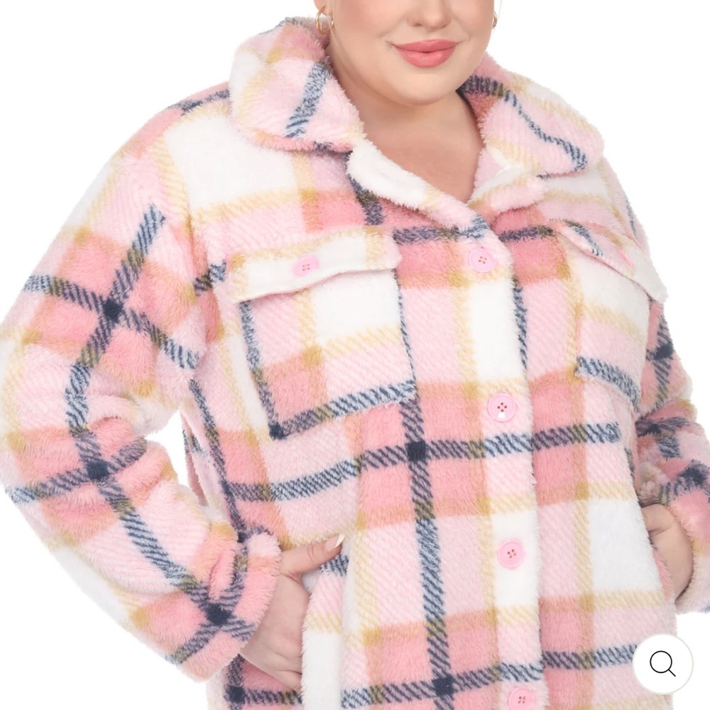 White Mark Pink and White Plaid Shacket (sherpa jacket)